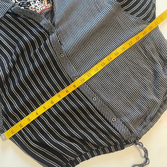 Free People Mixed Stripe Button Top Womens Small Black & Grau Tie Hem Patchwork - Picture 7 of 8